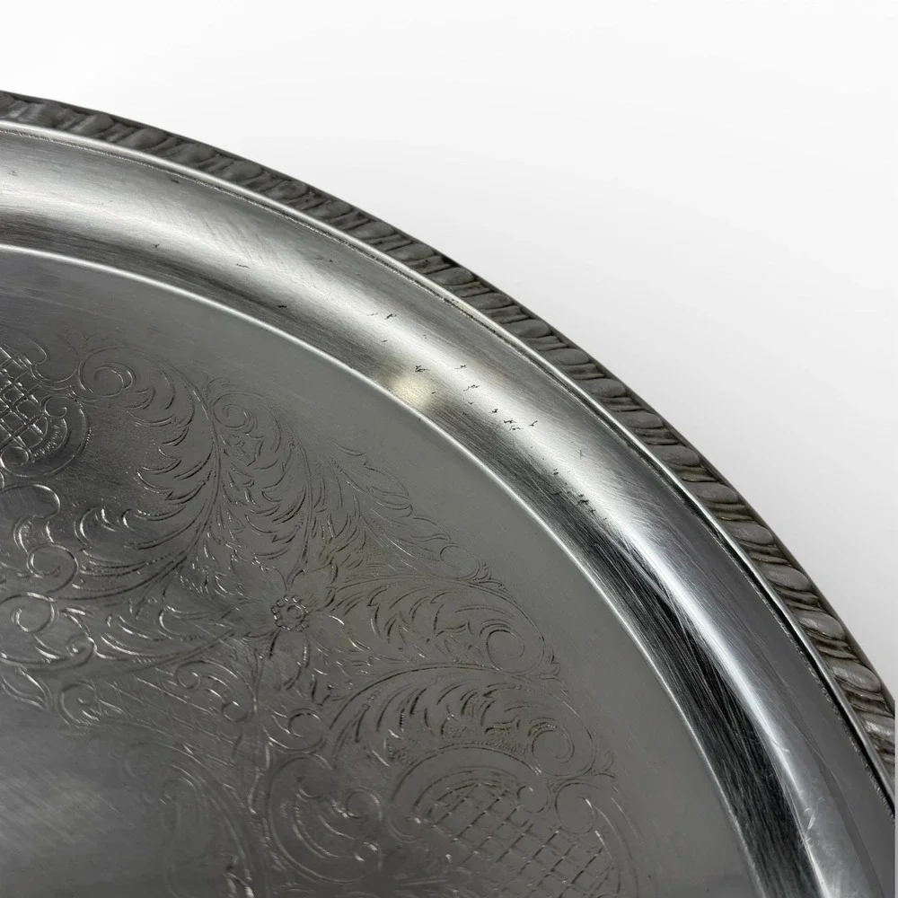 Silverplate Serving Tray Fales 1779‎ Round Shell Scroll Etched 12